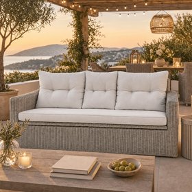 Vazzano Cream & Rattan 2 Seater Outdoor Storage Sofa