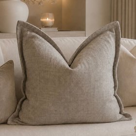 Souffle Taupe Woven Cushion with Oxford Border - 50x50cm