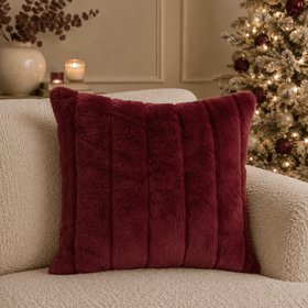 Marlowe Burgundy Faux Fur Feather Filled Cushion - 45x45cm