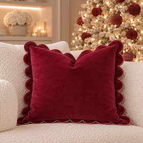 Fiore Burgundy Velvet Scalloped Edge Feather Filled Cushion - 45x45cm
