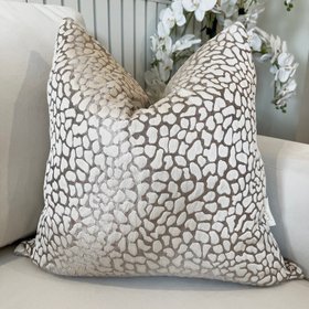 Ivy Mink & Cream Leopard Print Textured Feather Filled Cushion - 50x50cm