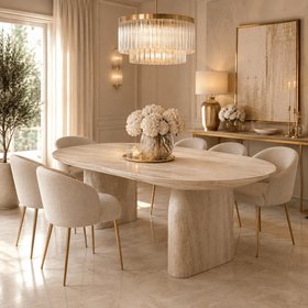 Celeste Oval Neutral Marble Effect Dining Table
