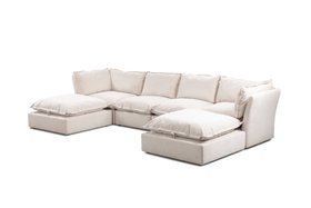 Mallow Coastal Weave Linen U Shape Sofa with Storage Footstool