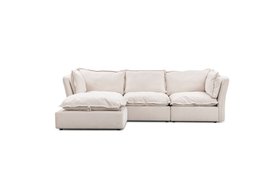 Mallow Coastal Weave Linen 3 Seater Sofa with Storage Footstool