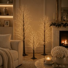 Brown Prelit LED Trees - Set of 3