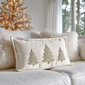 Juniper Cream & Sage Green Festive Filled Bolster Cushion - 50x30cm