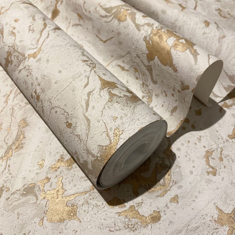 Maddox Neutral Gold Marble Effect Metallic Wallpaper