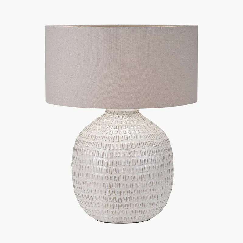Ola Natural Ceramic Linear Patterned Table Lamp