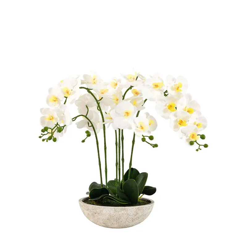 Oversized Faux Orchid in White Cement Effect Pot