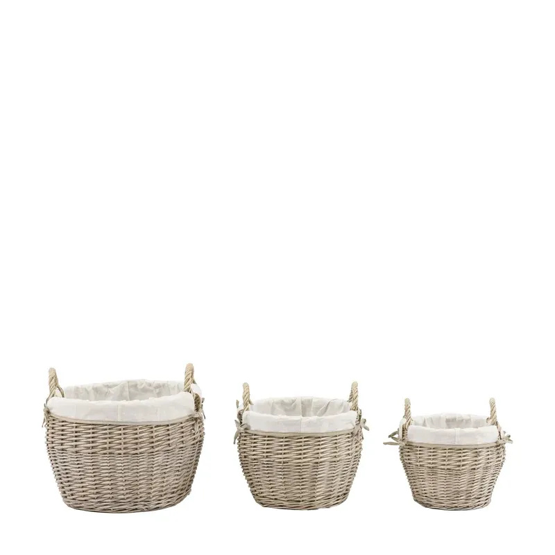 Ferro Round Lined Wicker Baskets - Set of 3