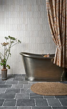 Ca' Pietra Oasis Veloute Ceramic White Matt & Wexford Limestone Cobbles Tumbled Finish