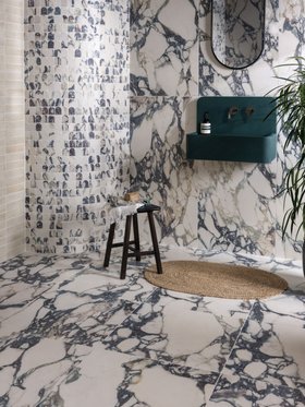 Ca' Pietra Savoy Novo Porcelain, Arch Mosaic & Foundry Novo Porcelain Linen