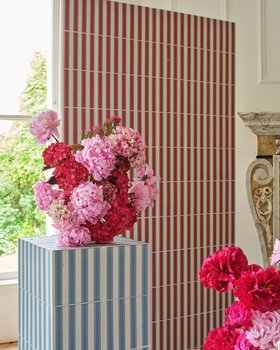 Sanderson X Ca' Pietra   Pinetum Stripe Dove Blue & Madder