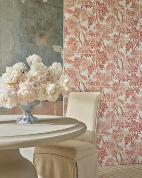 Sanderson X Ca' Pietra   Pinetum Stripe Ochre & Tapestry Trees Berry