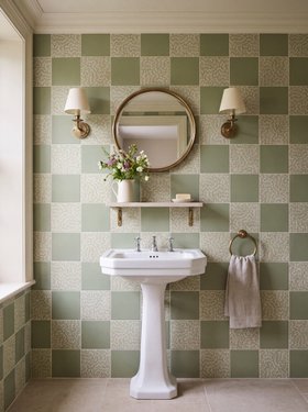 Ca' Pietra x Sanderson Truffle Sage & Plain Sage Chequerboard with Buscot Etched