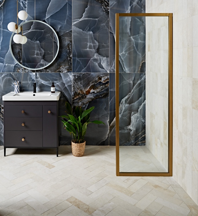 Ca' Pietra Hollywood Porcelain Blue And Linara Marble Honed