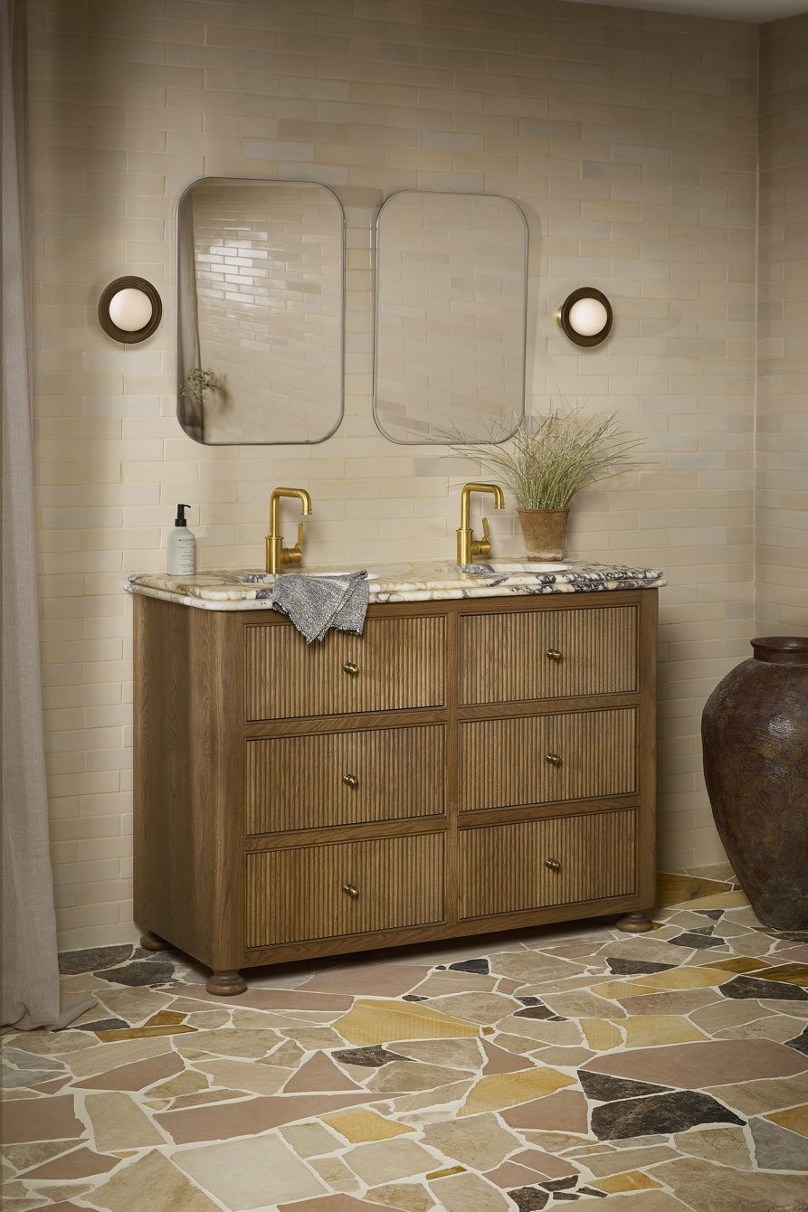 Ca' Pietra Stone Glaze Linen Wall, Pietra Pazza Various Marbles Blend Floor