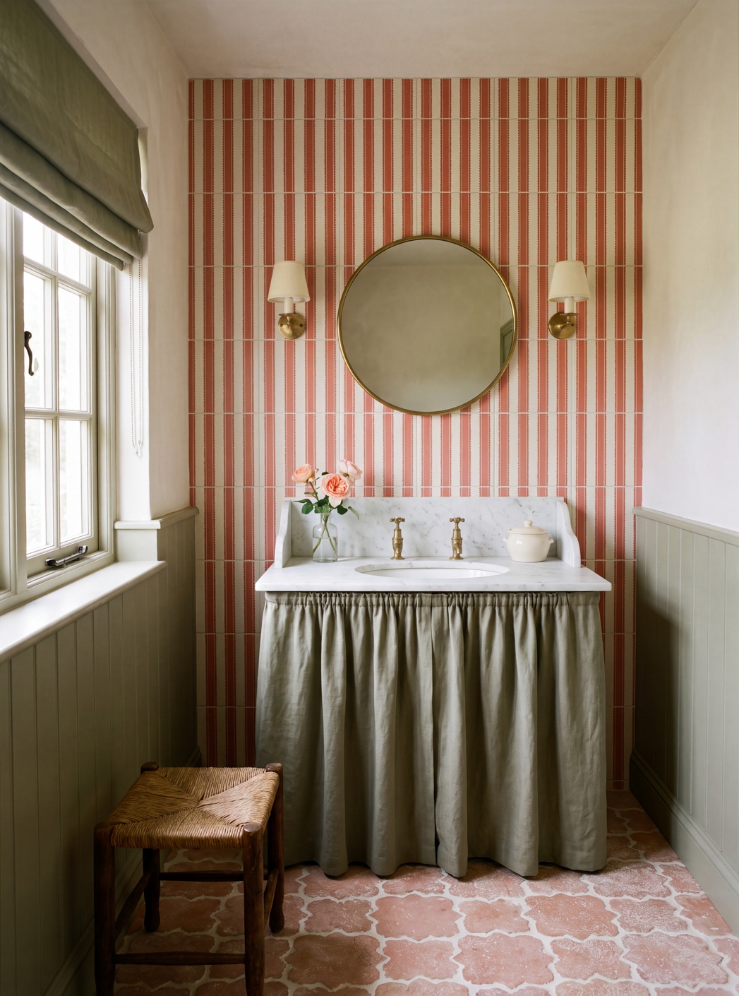 Ca' Pietra x Sanderson Pinetum Stripe Madder & Marlborough Terracotta Rosette