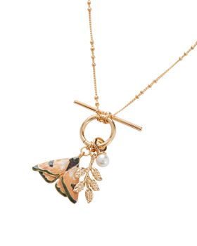 Enamel Moth & Leaf Charm Necklace