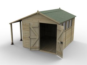 Timberdale 8×10 Apex Shed  Double Door  4 Windows  2 Opening  With Lean-To