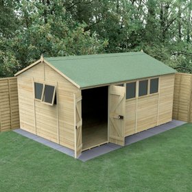 Timberdale 15×10 Reverse Apex Shed  Double Door  6 Window  1 Opening