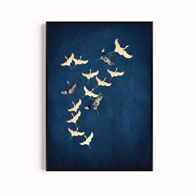 Cranes Wall Art - Sapphire Blue