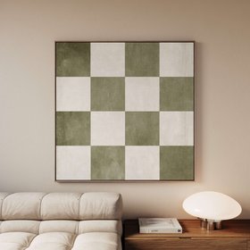 Checkered Square Framed Canvas - Olive