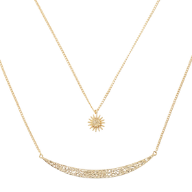 Sun and Moon Layered Necklace in Gold
