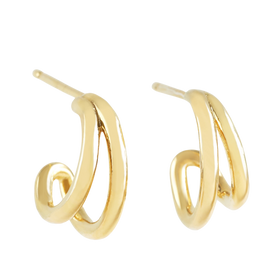 Double Illusion Huggie Hoop Earrings in Gold