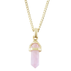 Rose Quartz Crystal Point Pendant Necklace in Gold