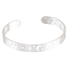 Open Moon and Stars Bangle in Silver
