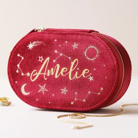 Personalised Starry Night Velvet Oval Jewellery Case