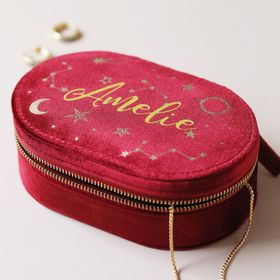 Personalised Starry Night Velvet Oval Jewellery Case