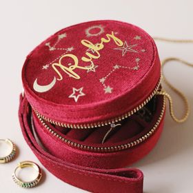 Personalised Starry Night Velvet Round Jewellery Case