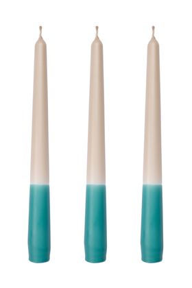 Teal blue dip dye taper dinner candle trio