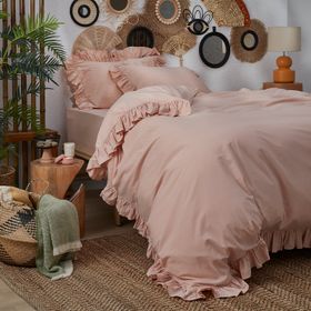 Ruby 100% Turkish Cotton Duvet Cover Set, Powder Pink, Super King Size