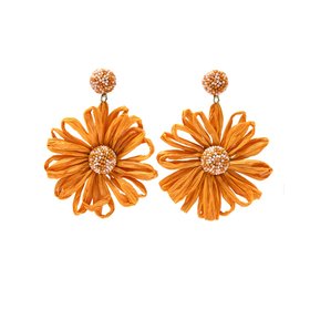 Orange raffia flower earrings