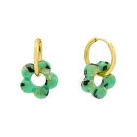 Green flower huggie earrings