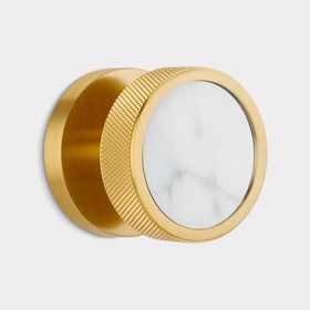 Brass and White Terrazzo Knurled Mortice Door Knob in Gold