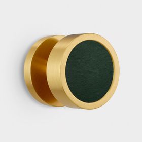 Brass and Green Leather Mortice Door Knob in Gold