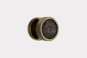 Brass & Terrazzo Mortice Door Knobs - Knurled - Antique - Black Terrazzo