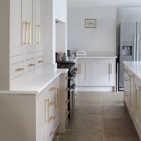 Brass Hexagonal Cabinet Handles with Backplate in Gold - 224mm