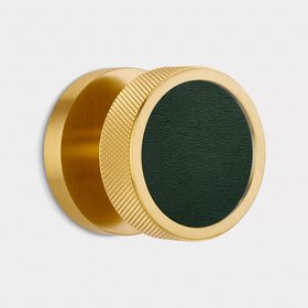 Brass & Leather Mortice Door Knobs - Knurled - Gold - Green Leather
