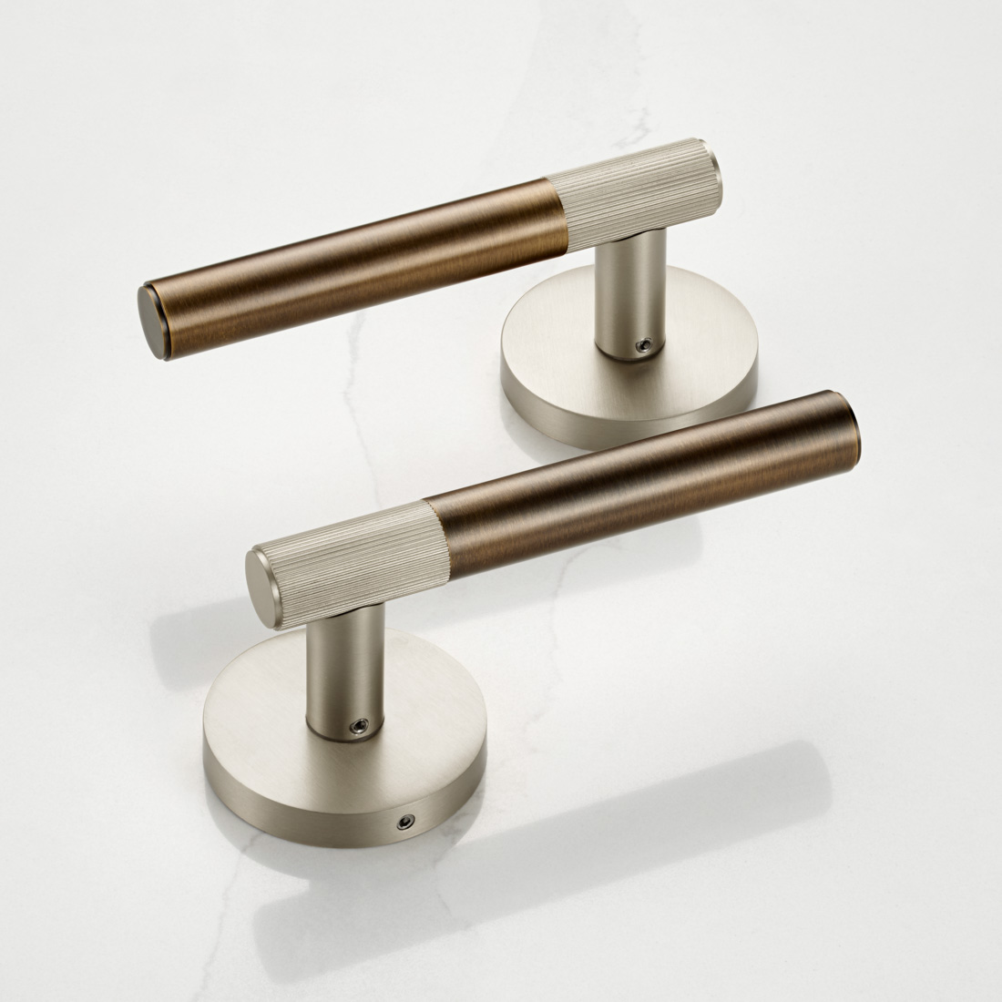Brass Linear Lever Handle in Antique Gold and Silver