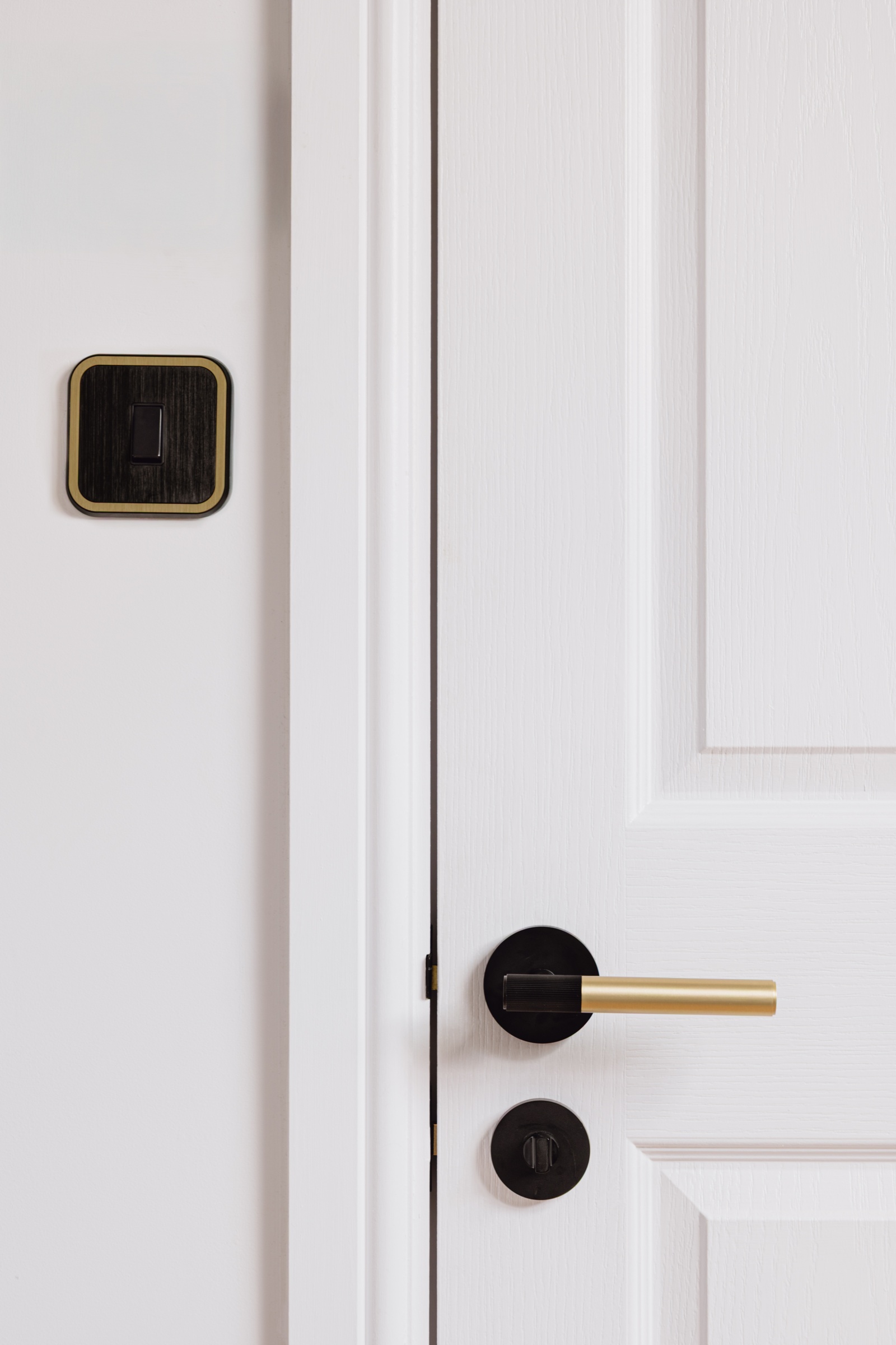 Brass Linear Lever Handle in Gold and Black