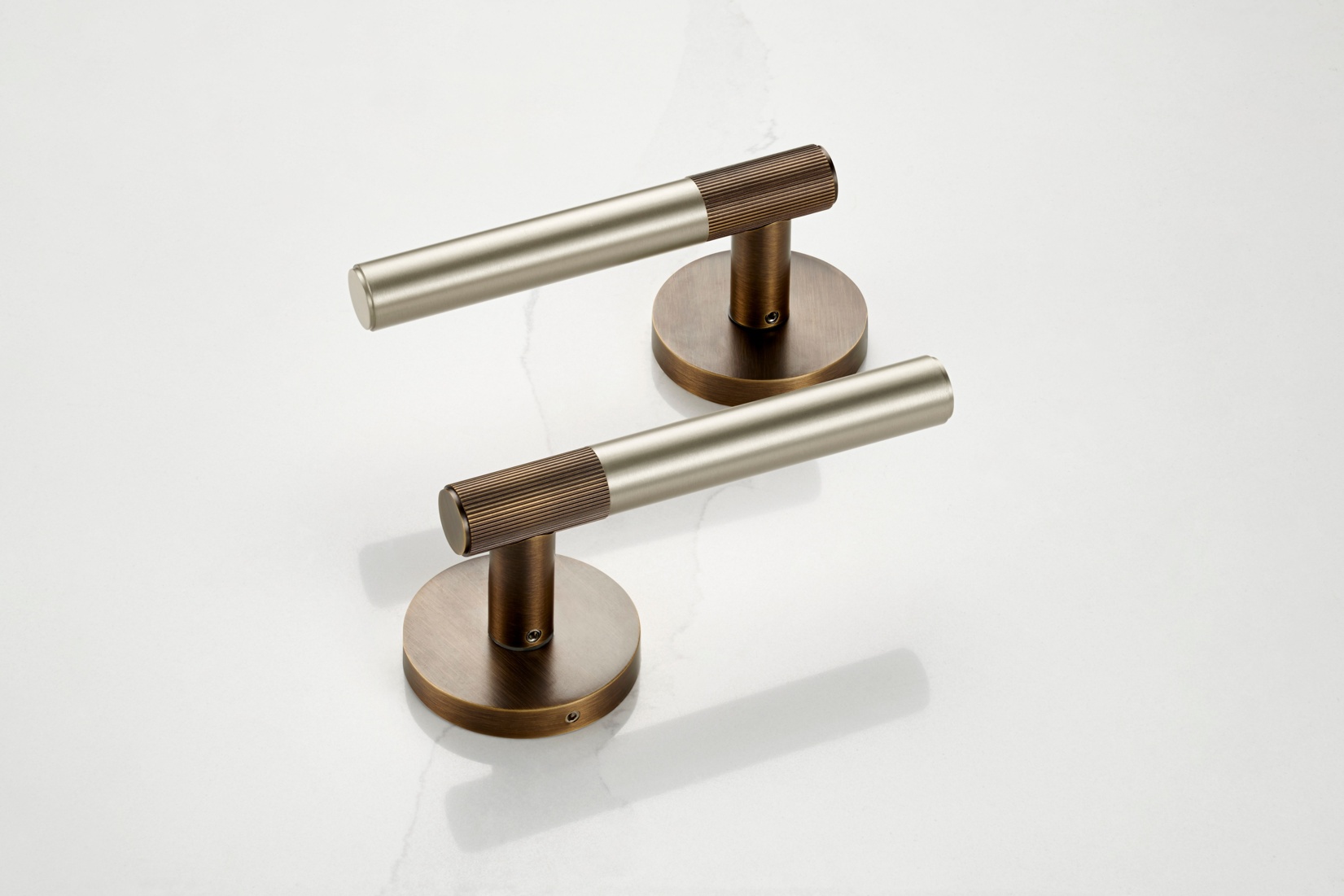 Brass Linear Lever Handle in Silver and Antique Gold