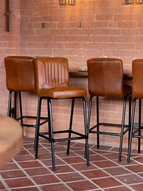 Jenson Distressed Leather Bar Stools - Tan