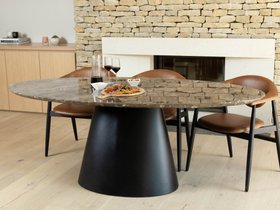 Bexley Oval Dining Table With Brown Travertine Top