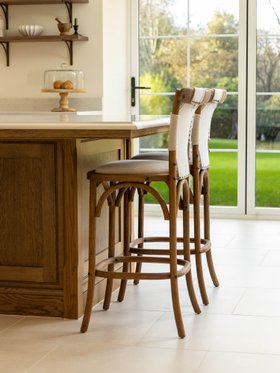 Bentwood Upholstered Stool - Cream