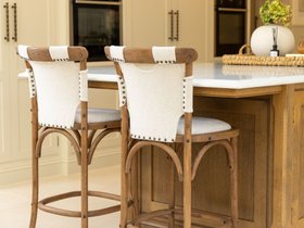 Bentwood Upholstered Stool - Cream